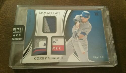 2016 IMMACULATE COREY SEAGER RC Triple Jersey Relic TAG TRUE 1/1 DODGERS Encased - 第 1/2 張圖片