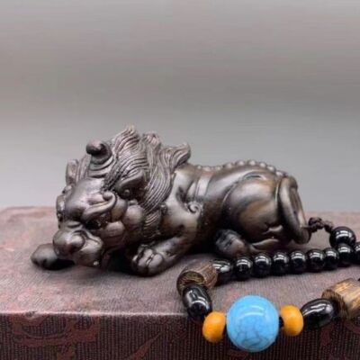 Pixiu solid wood carving tea pet ornament hand handle | eBay