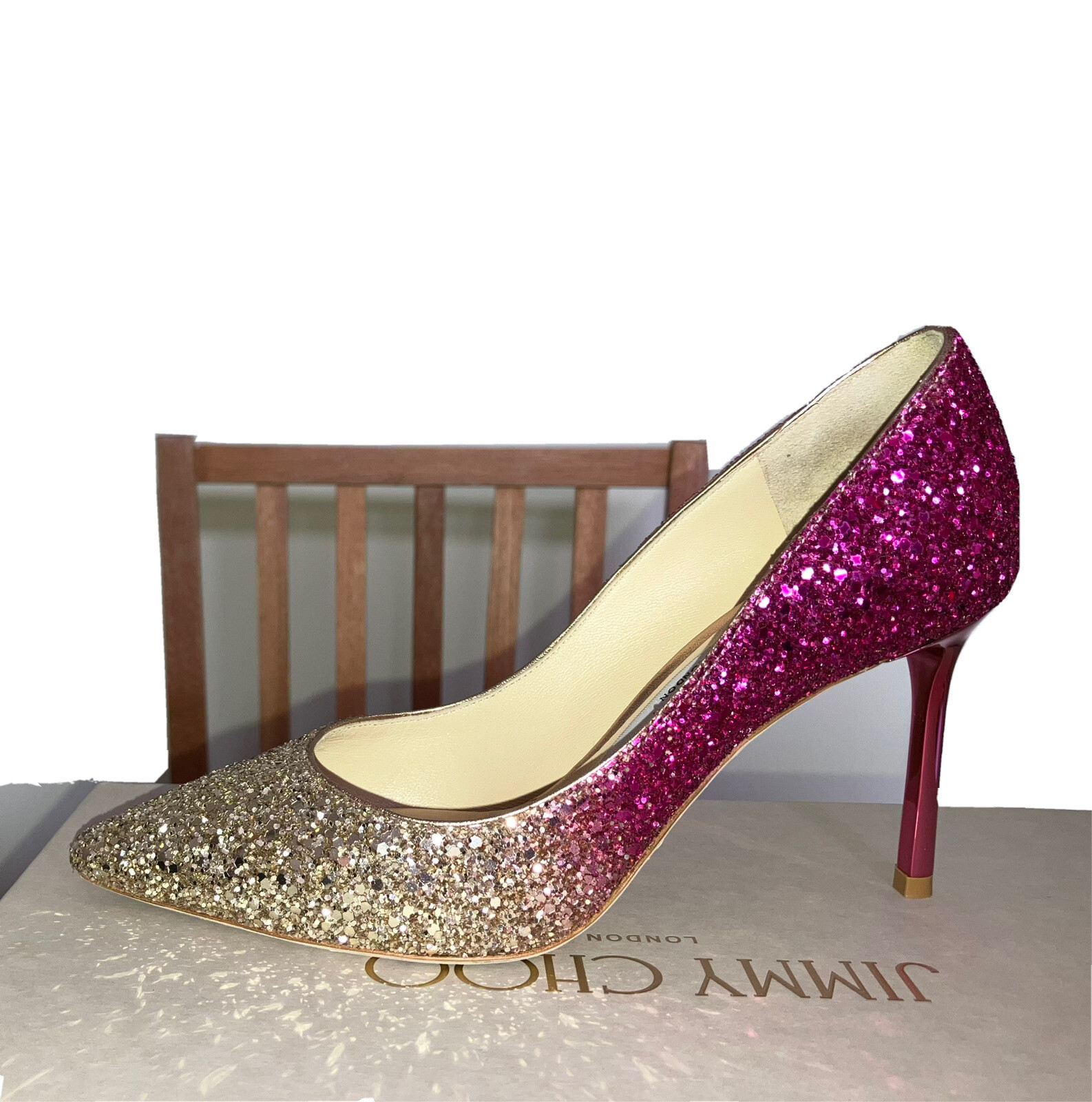 Jimmy Choo Romy Glitter Pump Shoes Pink Champagne 35 uk 3