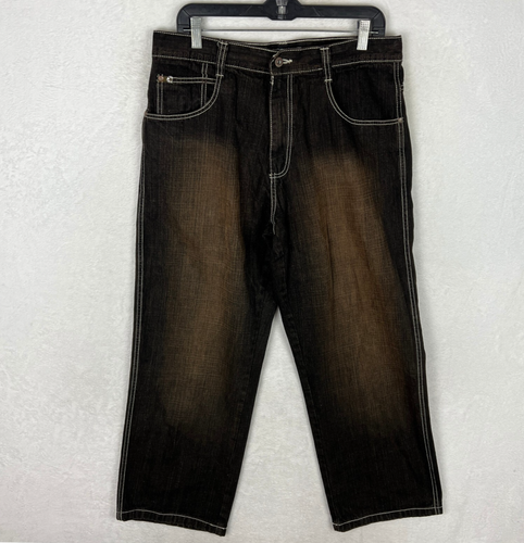 Southpole Jeans Mens 34x30 Black Brown Baggy Y2K 90s Grunge Wide Leg Bootcut