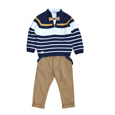 Hashtag for Boys Jungen Kinder Set: Pullover Hemd Fliege Hose und Hosenträgern.