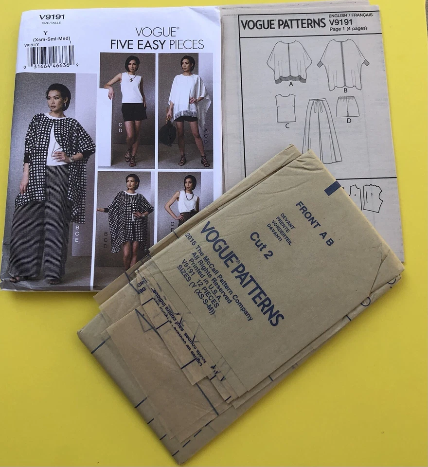 Vogue Patterns V9191 Misses Ponchos Batwing Top Short Pant XSM- Sml- Med Uncut - Image 2 of 3