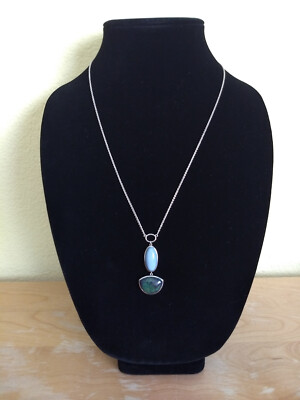 Silver 925 Necklace Double Opaque Stone Pendant Marked UTC 925 Boho Western