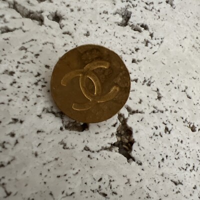 1 Vintage CHANEL Paris Round Flat Hammered Gold CC Logo Button Buttons