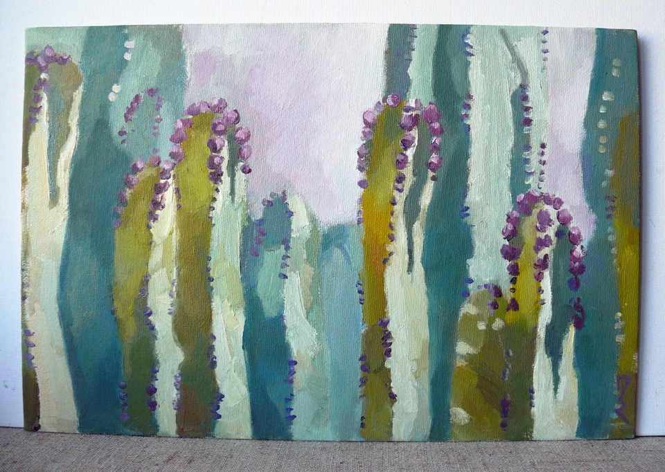 Original Oil Painting Сactus Plants Flowers Nature Artwork 8" x 12" - Image 2 of 4