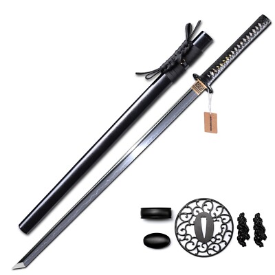 MURASAME Ninja Sword Real Hamon Clay Tempered T10 Steel Razor Sharp Full Tang