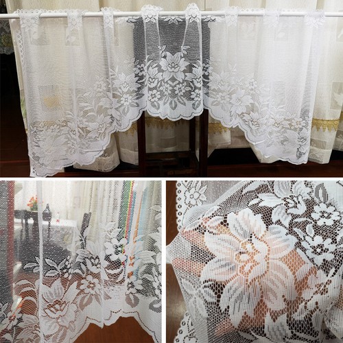 2Pcs Lace Coffee Cafe Net Curtain Panel Tier Curtain Set Kitchen Window Pelmet U