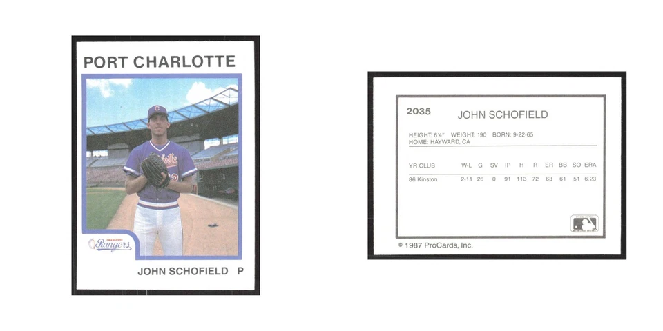 1987 ProCards Minor League John Schofield Port Charlotte Rangers #2035 - Image 3 of 3