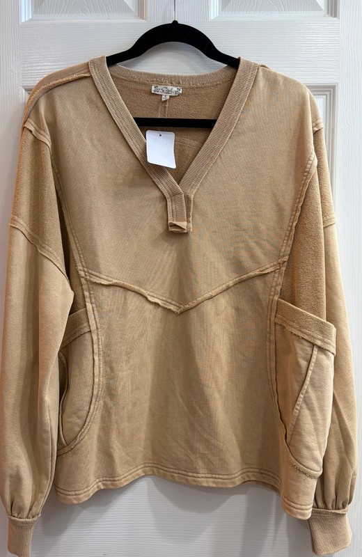 New Easel Mineral Washed Boxy V Neck Pullover Sweatshirt Relaxed Fit Small