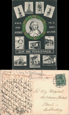 Ansichtskarte  100. Todestag Denkmäler und Stationen Marbach Weimar 1907