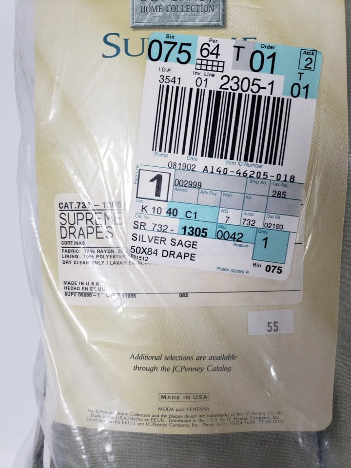 Cortinas de colección JC Penney Supreme pellizco plisadas salvia plateada (verde) 50" W x 84" L Foto 3 de 4