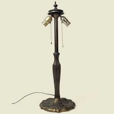 Antique 1920s Art Deco Table Lamp Cast Metal Double Socket Floral Geometric Base