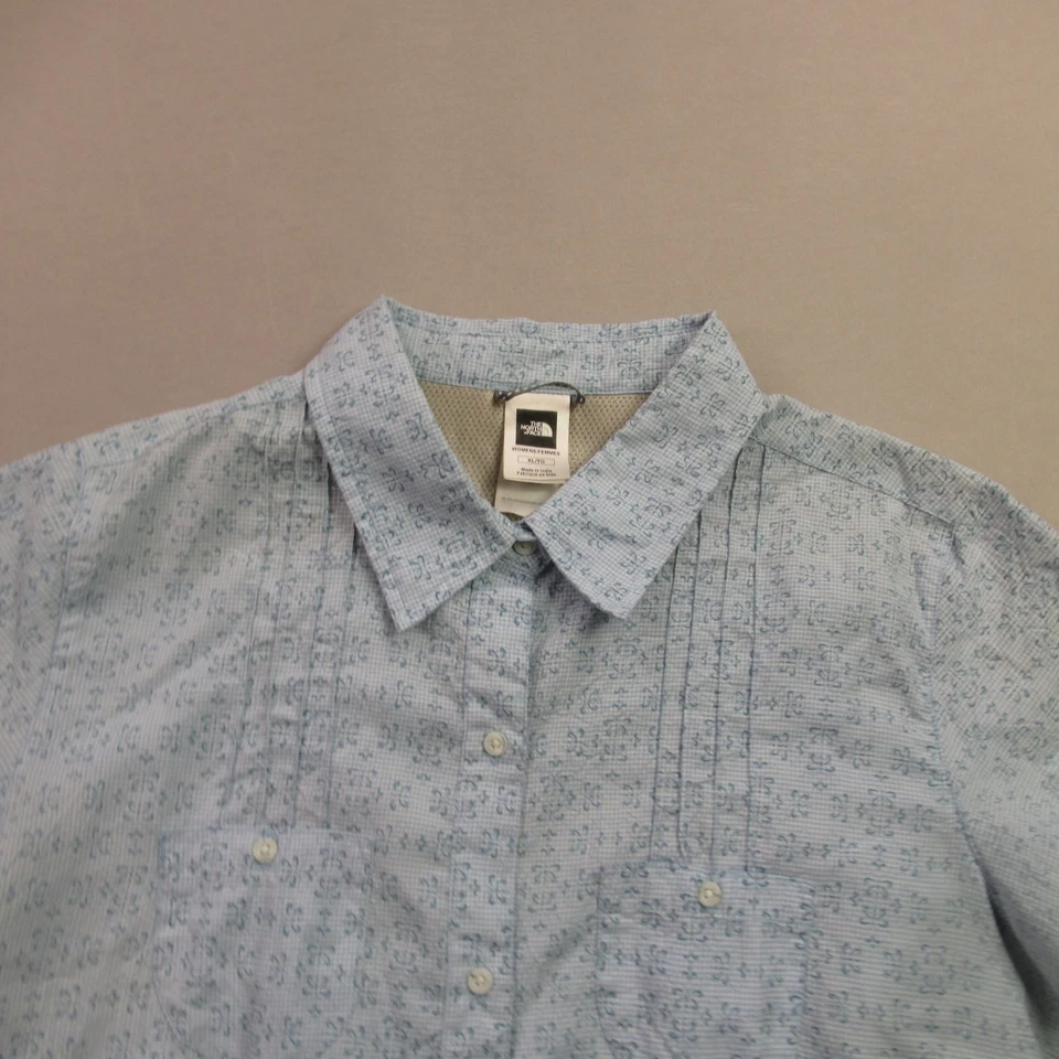 Camisa North Face para mujer XL manga corta ligera con botones bolsillos delanteros azul Foto 3 de 4