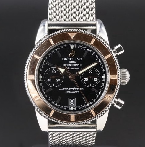 Breitling Superocean Heritage Chrono 18k Gold Bezel 43mm steel bracelet U23370