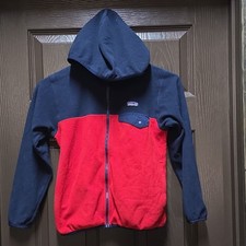 Patagonia Kids Hooded Fleece Jacket Navy Red S 7-8 Colorblock Full Zip