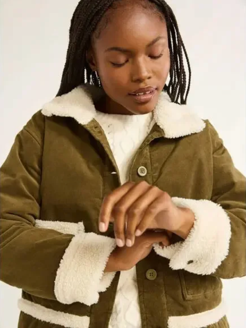 Free Assembly Women's Corduroy Jacket with Faux Shearling Trim