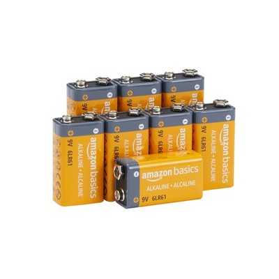 Amazon Basics 8-Pack 9V Long-Lasting Alkaline Batteries for Smoke Detector,