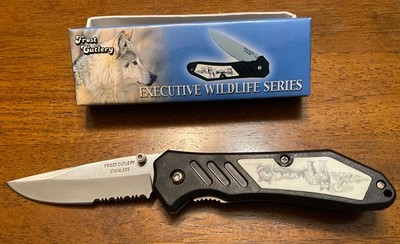 Frost Cutlery Executive Wildlife Series ''Wolf'' Pocket Knife Scrimshaw #15-828W