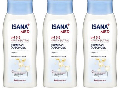 ISANA MED Creme Öl Duschgel Pflege Dusche mit Arganöl pH 5,5 hautneutral 3x250ml