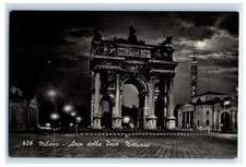 Milano Arco della Pace Night View Monument Italy Vintage RPPC Photo Postcard