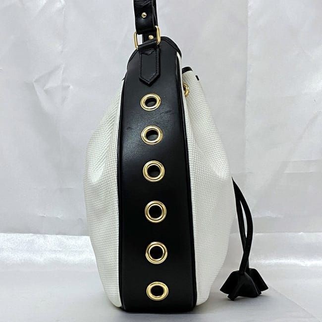 Y0802 Borsa a tracolla Yves Saint Laurent con coulisse Ec 21914 pelle pvc bianco navy