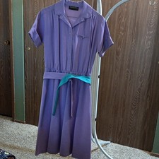 Charles Alan Purple Teal Belted T-Shirt Dress Collared Button Midi M EUC