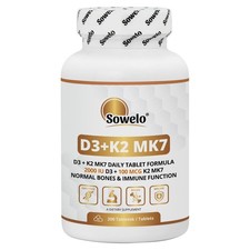 Vitamin D3 + K2 MK7 Tablets – High Potency, Bone & Heart Support – Sowelo