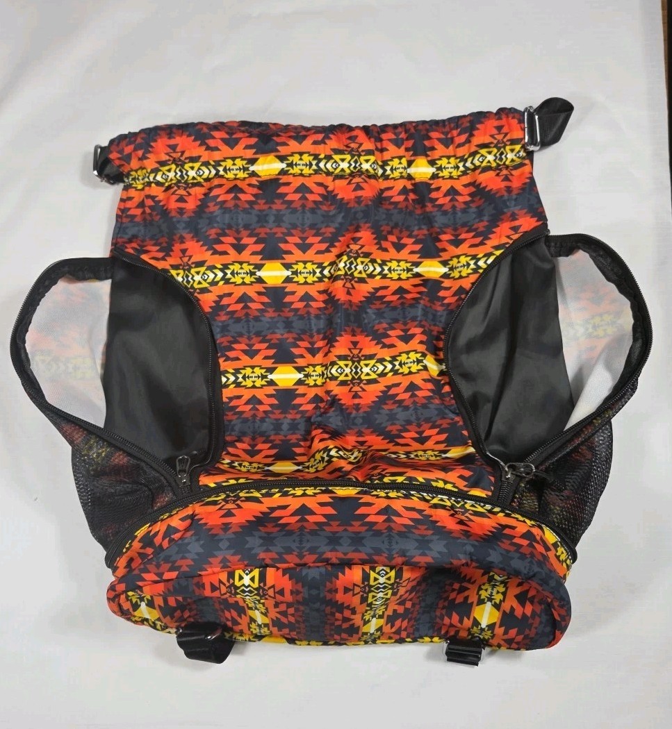 Orange Aztec Print Drawstring Backpack Large Capa… - image 7