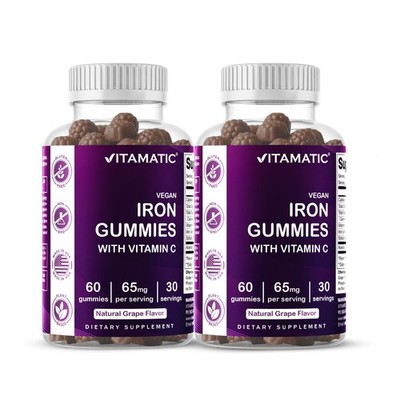 2- Pack Vitamatic Iron 65 mg Gummies  for Women & Men - 60 Vegan Gummies