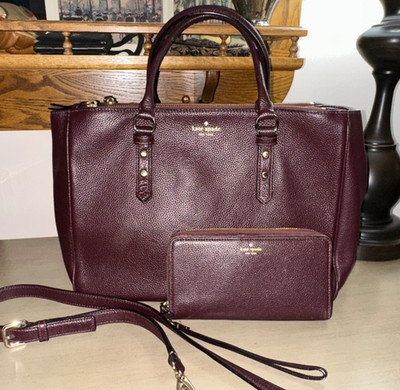 KATE SPADE Mulberry St Leighann leather tote bag purse & wallet Burgundy