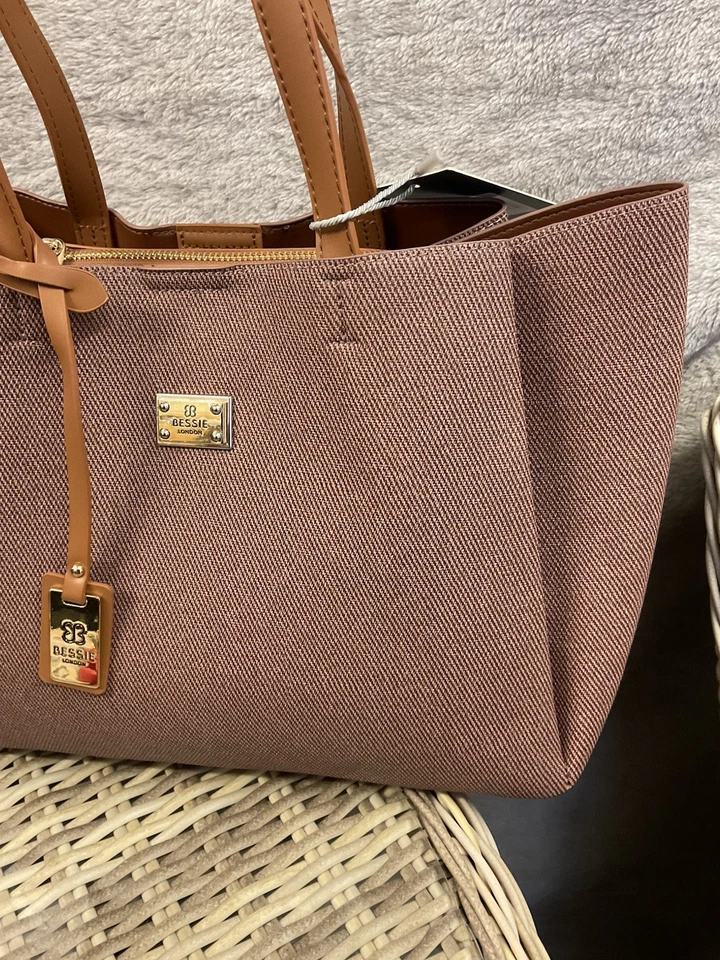 BESSIE STUNNING TICKET SAYS COFFEE SHOULDER BAG XL CANVAS AND FAUX LEATHER - Image 2 of 4