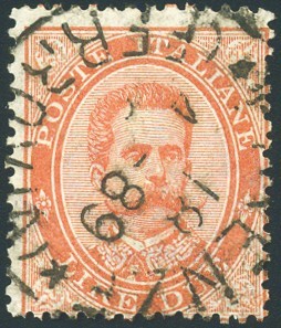Italy 1879 Umberto I £2 Orange with Original Florence Cancellation No. 43 Cert. B
