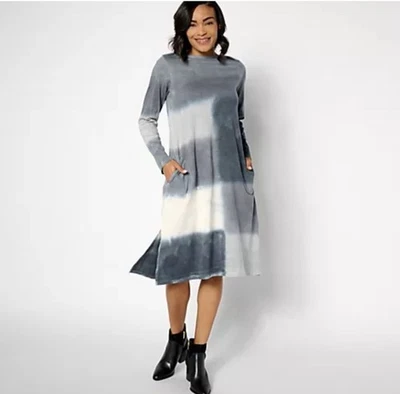 LOGO Lori Goldstein Dress Boatneck Tie Dye Long Sleeve Blue Size 2X~NWT - Image 1 of 4