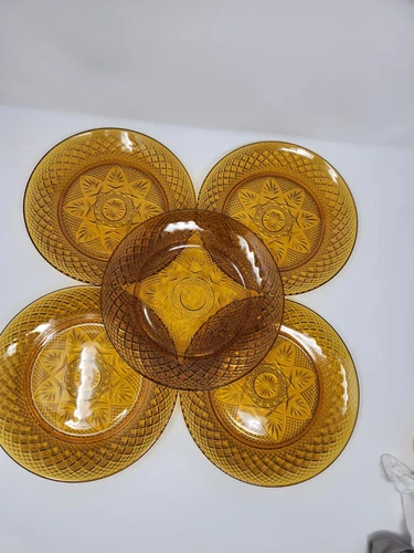 Lot Of 5 Cristal D'Arques 8" Durand Vintage Amber Luminarc Salad Luncheon Plates