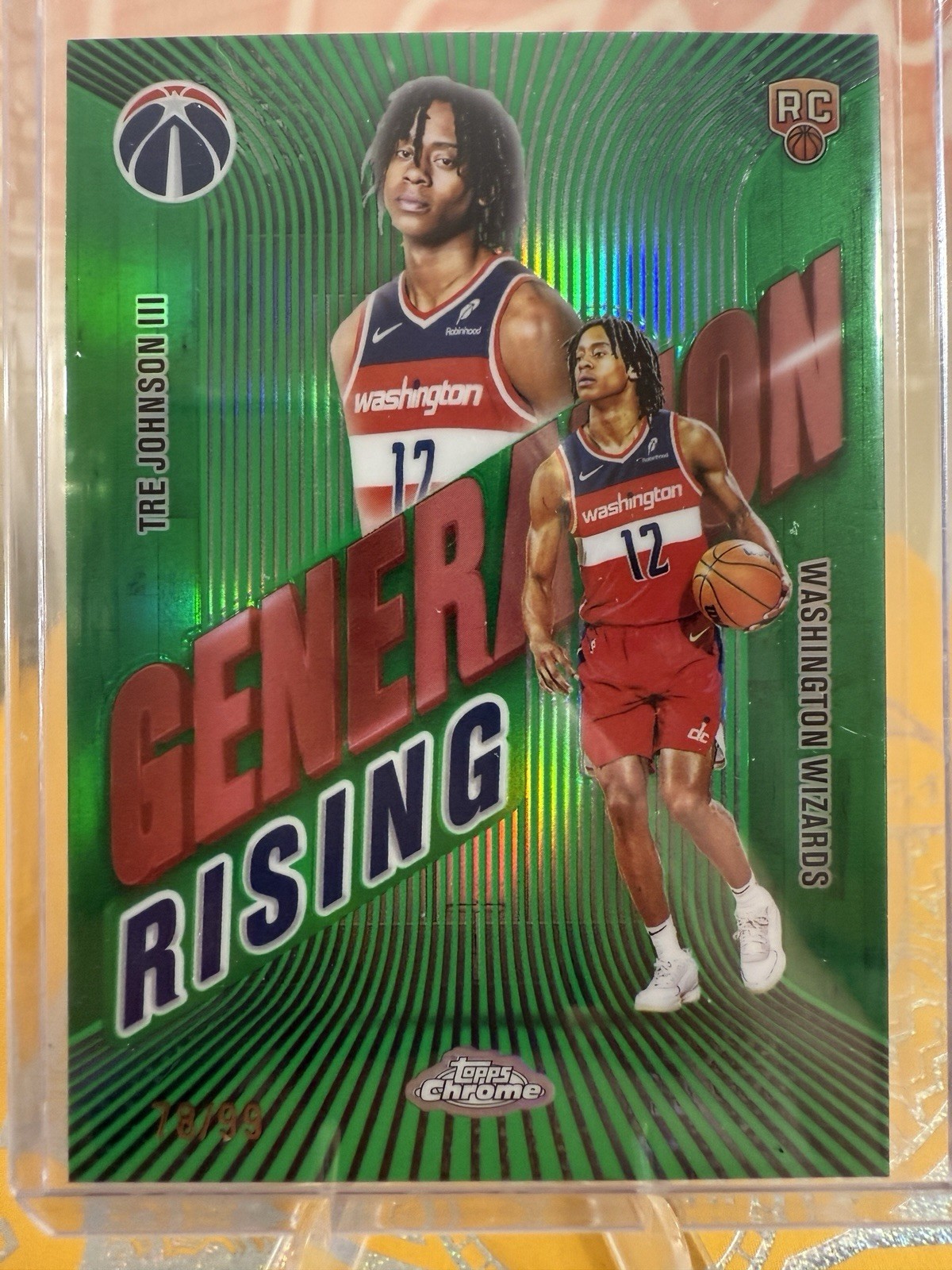 2025-26 Topps Chrome Tre Johnson III RC🚨Generation Rising Green /99🚨Wizards