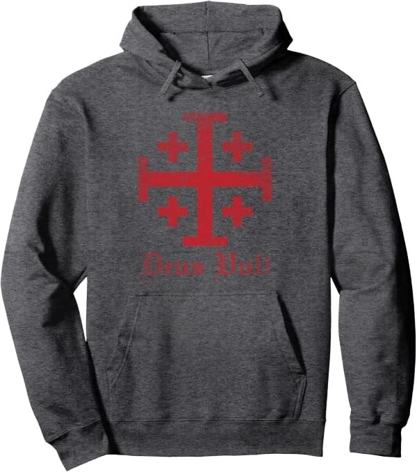 Knight Templar Cross Crusader Deus Vult Jerusalem Cross Pullover Hoodie image 5