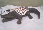 Tiffany Style Crocodile Table Lamp Hand Crafted Vintage Alligator Heavy Brass