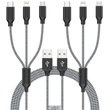 Multi Charging Cable 2pack 4FT 3 in 1 Cord iPhone Grey+Black 