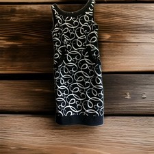 London Times Dress size 4 LBD black Sheath evening Classic career Swirl Print