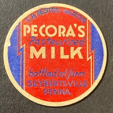 Pecora's Pasteurized Milk Bottle Cap Seybertsville Penna Insert Disc