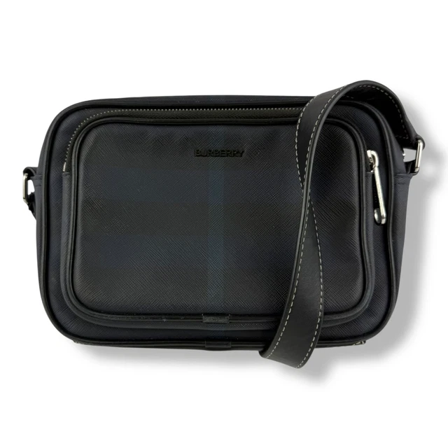 Burberry Navy Checkered Camera Crossbody Bag