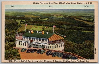 c1934 Pennsylvania Grand View Point Ship Hotel On Lincoln Hwy Linen Postcard