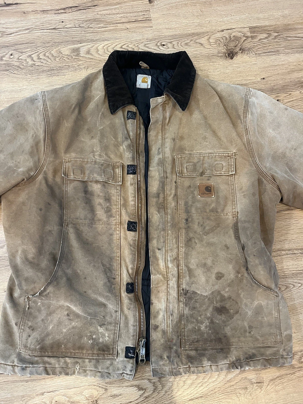 Carhartt XL Distressed Coat Tan Insulated Collared