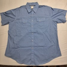 Wrangler Wrancher Shirt Mens 2XL Blue Geometric Western Pearl Snap Short Sleeve