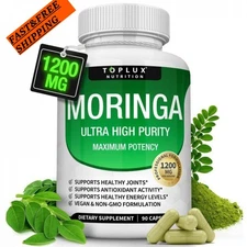 TOPLUX Moringa Capsules 1200mg Pure Moringa Powder Immune Gut health 90Capsules