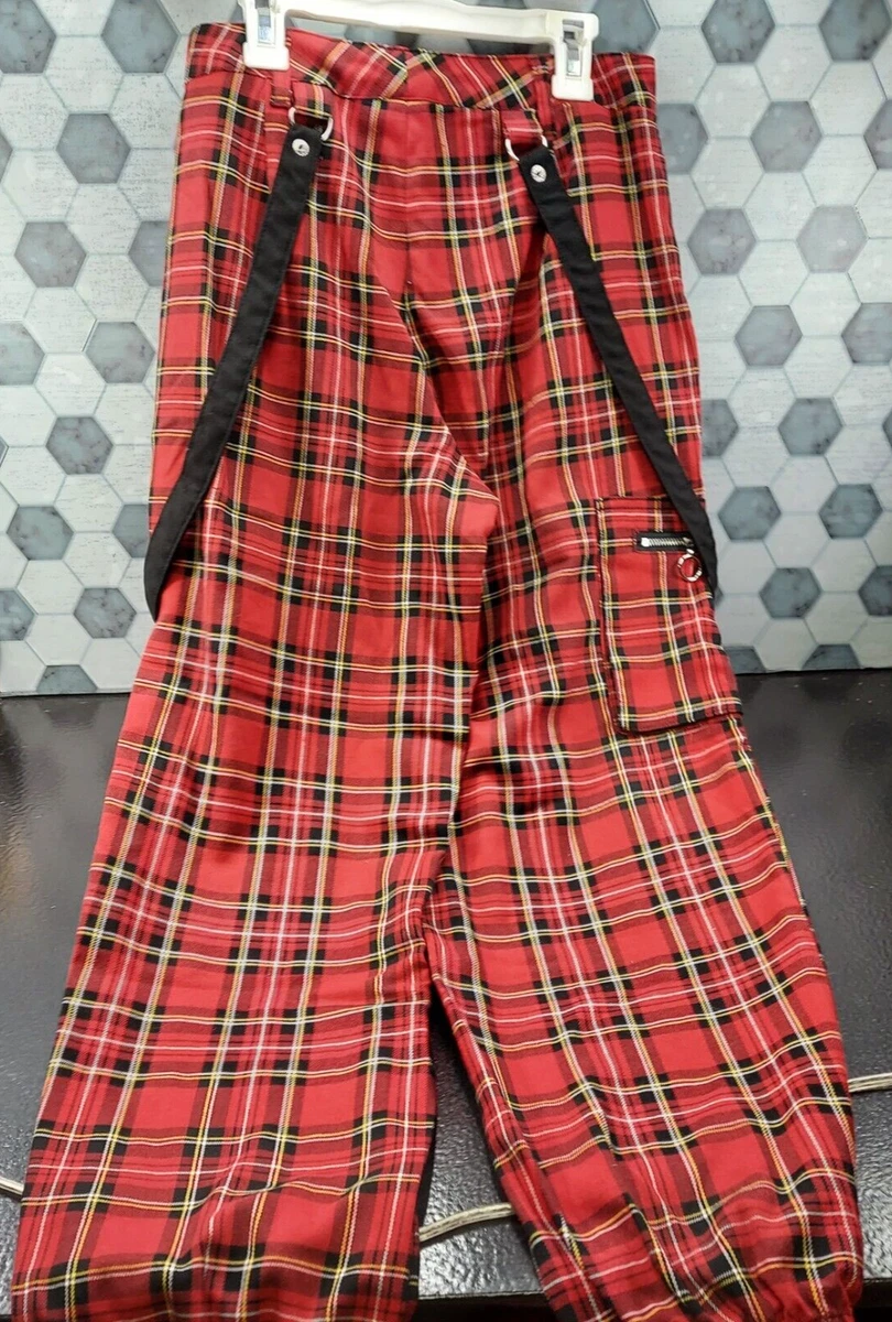 Hot Topic Women's punk red plaid pants with suspenders size 3 Small