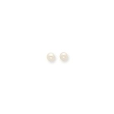 14k 3-4mm White Round Freshwater Cultured Pearl Stud Post Earrings
