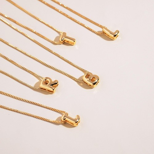 Bubble Letter Necklaces for Women, 14K Gold Plated Letter Necklace, Dainty Go... - Picture 8 of 8