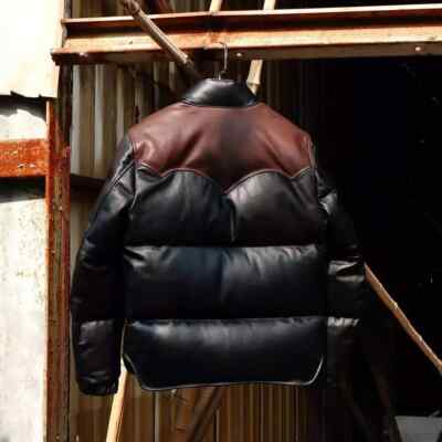 Men's Puffer Jacket Real Lambskin Leather Quilted Bomber Jacket - Dual Color New