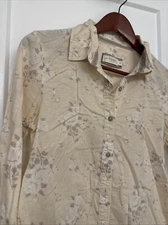 Floral Fossil medium button down blouse long sleeve Yellow Beige Flower Design